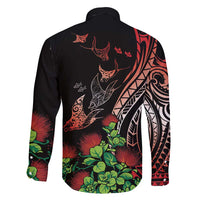 Aloha Hawaii Manta Rays Family Matching Long Sleeve Bodycon Dress and Hawaiian Shirt Red Ohia Lehua