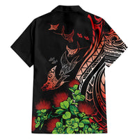 Aloha Hawaii Manta Rays Family Matching Off The Shoulder Long Sleeve Dress and Hawaiian Shirt Red Ohia Lehua