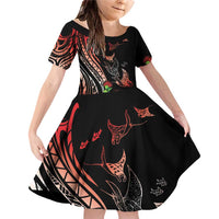 Aloha Hawaii Manta Rays Family Matching Off Shoulder Short Dress and Hawaiian Shirt Red Ohia Lehua