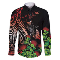 Aloha Hawaii Manta Rays Family Matching Short Sleeve Bodycon Dress and Hawaiian Shirt Red Ohia Lehua