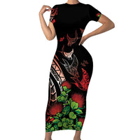 Aloha Hawaii Manta Rays Family Matching Short Sleeve Bodycon Dress and Hawaiian Shirt Red Ohia Lehua