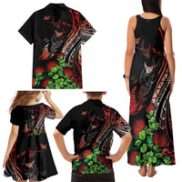 Aloha Hawaii Manta Rays Family Matching Tank Maxi Dress and Hawaiian Shirt Red Ohia Lehua