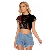 Aloha Hawaii Manta Rays Raglan Cropped T Shirt Red Ohia Lehua LT7 Female Red - Polynesian Pride