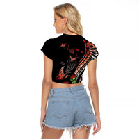 Aloha Hawaii Manta Rays Raglan Cropped T Shirt Red Ohia Lehua LT7 - Polynesian Pride