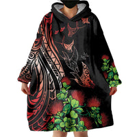 Aloha Hawaii Manta Rays Wearable Blanket Hoodie Red Ohia Lehua LT7 - Polynesian Pride