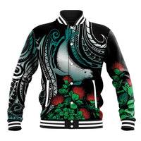 Aloha Hawaii Monk Seal Baseball Jacket Mix Ohia Lehua LT7 Unisex Teal - Polynesian Pride