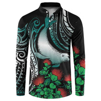 Aloha Hawaii Monk Seal Button Sweatshirt Mix Ohia Lehua LT7 Teal - Polynesian Pride