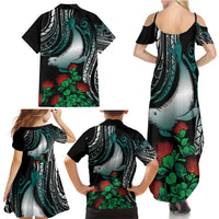 Aloha Hawaii Monk Seal Family Matching Summer Maxi Dress and Hawaiian Shirt Mix Ohia Lehua
