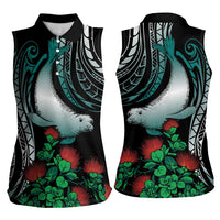 Aloha Hawaii Monk Seal Women Sleeveless Polo Shirt Mix Ohia Lehua