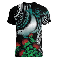 Aloha Hawaii Monk Seal Women V-Neck T-Shirt Mix Ohia Lehua LT7 - Polynesian Pride