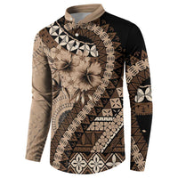 Bula Fiji Button Sweatshirt Mocha Brown Kaivity Masi Tapa