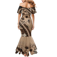 Bula Fiji Family Matching Mermaid Dress and Hawaiian Shirt Mocha Brown Kaivity Masi Tapa