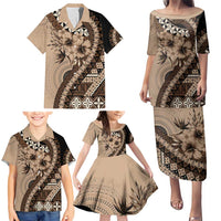 Bula Fiji Family Matching Puletasi and Hawaiian Shirt Mocha Brown Kaivity Masi Tapa