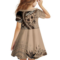 Bula Fiji Family Matching Short Sleeve Bodycon Dress and Hawaiian Shirt Mocha Brown Kaivity Masi Tapa