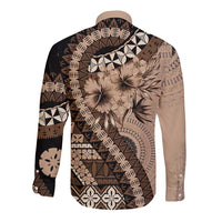 Bula Fiji Long Sleeve Button Shirt Mocha Brown Kaivity Masi Tapa