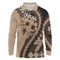 Bula Fiji Long Sleeve Polo Shirt Mocha Brown Kaivity Masi Tapa