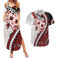 Bula Fiji Couples Matching Summer Maxi Dress and Hawaiian Shirt White Kaivity Masi Tapa