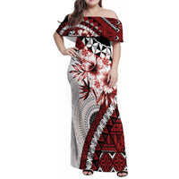 Bula Fiji Family Matching Off Shoulder Maxi Dress and Hawaiian Shirt White Kaivity Masi Tapa