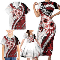 Bula Fiji Family Matching Short Sleeve Bodycon Dress and Hawaiian Shirt White Kaivity Masi Tapa