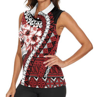 Bula Fiji Women Sleeveless Polo Shirt White Kaivity Masi Tapa