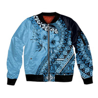 Bula Fiji Sleeve Zip Bomber Jacket Turquoise Kaivity Masi Tapa