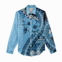 Bula Fiji Women Casual Shirt Turquoise Kaivity Masi Tapa