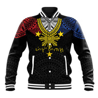 Philippines Heritage Baybayin Mix Polynesian Baseball Jacket LT7 Unisex Black - Polynesian Pride