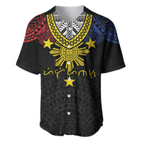 Philippines Heritage Baybayin Mix Polynesian Baseball Jersey LT7 Black - Polynesian Pride