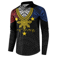 Philippines Heritage Baybayin Mix Polynesian Button Sweatshirt LT7 - Polynesian Pride