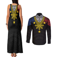 Philippines Heritage Baybayin Mix Polynesian Couples Matching Tank Maxi Dress and Long Sleeve Button Shirt LT7 - Polynesian Pride