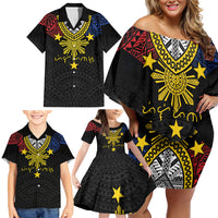 Philippines Heritage Baybayin Mix Polynesian Family Matching Off Shoulder Short Dress and Hawaiian Shirt