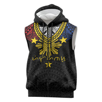 Philippines Heritage Baybayin Mix Polynesian Sleeveless Zip Hoodie LT7 Black - Polynesian Pride
