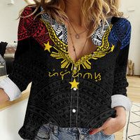 Philippines Heritage Baybayin Mix Polynesian Women Casual Shirt LT7 Female Black - Polynesian Pride
