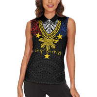 Philippines Heritage Baybayin Mix Polynesian Women Sleeveless Polo Shirt LT7 - Polynesian Pride