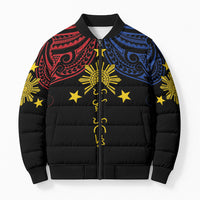 Philippines Heritage Personalized Bomber Puffer Jacket Baybayin Philipinas Sun LT7 Unisex Black - Polynesian Pride