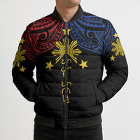 Philippines Heritage Personalized Bomber Puffer Jacket Baybayin Philipinas Sun LT7 - Polynesian Pride