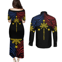 Philippines Heritage Personalized Couples Matching Puletasi and Long Sleeve Button Shirt Baybayin Philipinas Sun LT7 - Polynesian Pride