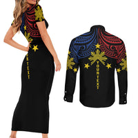 Philippines Heritage Personalized Couples Matching Short Sleeve Bodycon Dress and Long Sleeve Button Shirt Baybayin Philipinas Sun LT7 - Polynesian Pride