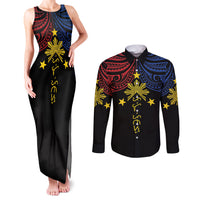 Philippines Heritage Personalized Couples Matching Tank Maxi Dress and Long Sleeve Button Shirt Baybayin Philipinas Sun LT7 Black - Polynesian Pride