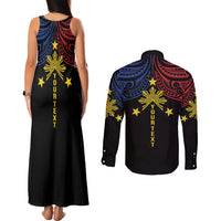 Philippines Heritage Personalized Couples Matching Tank Maxi Dress and Long Sleeve Button Shirt Baybayin Philipinas Sun LT7 - Polynesian Pride