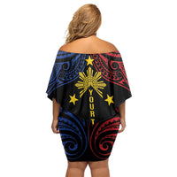 Philippines Heritage Personalized Family Matching Off Shoulder Short Dress and Hawaiian Shirt Baybayin Philipinas Sun