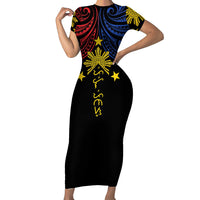 Philippines Heritage Personalized Family Matching Short Sleeve Bodycon Dress and Hawaiian Shirt Baybayin Philipinas Sun