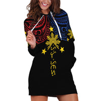Philippines Heritage Personalized Hoodie Dress Baybayin Philipinas Sun LT7 Black - Polynesian Pride