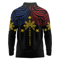 Philippines Heritage Personalized Long Sleeve Polo Shirt Baybayin Philipinas Sun LT7 - Polynesian Pride