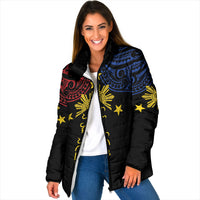 Philippines Heritage Personalized Padded Jacket Baybayin Philipinas Sun LT7 Women Black - Polynesian Pride