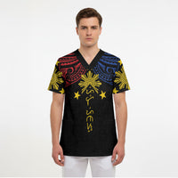 Philippines Heritage Personalized Scrub Top Baybayin Philipinas Sun LT7 - Polynesian Pride