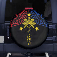 Philippines Heritage Spare Tire Cover Baybayin Philipinas Sun LT7 No hole Black - Polynesian Pride
