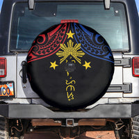 Philippines Heritage Spare Tire Cover Baybayin Philipinas Sun LT7 Black - Polynesian Pride