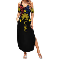 Philippines Heritage Personalized Summer Maxi Dress Baybayin Philipinas Sun LT7 Women Black - Polynesian Pride
