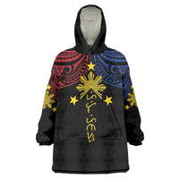 Philippines Heritage Personalized Wearable Blanket Hoodie Baybayin Philipinas Sun LT7 One Size Black - Polynesian Pride